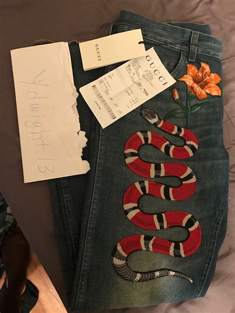 gucci embroidery snakes jeans|gucci ripped jeans.